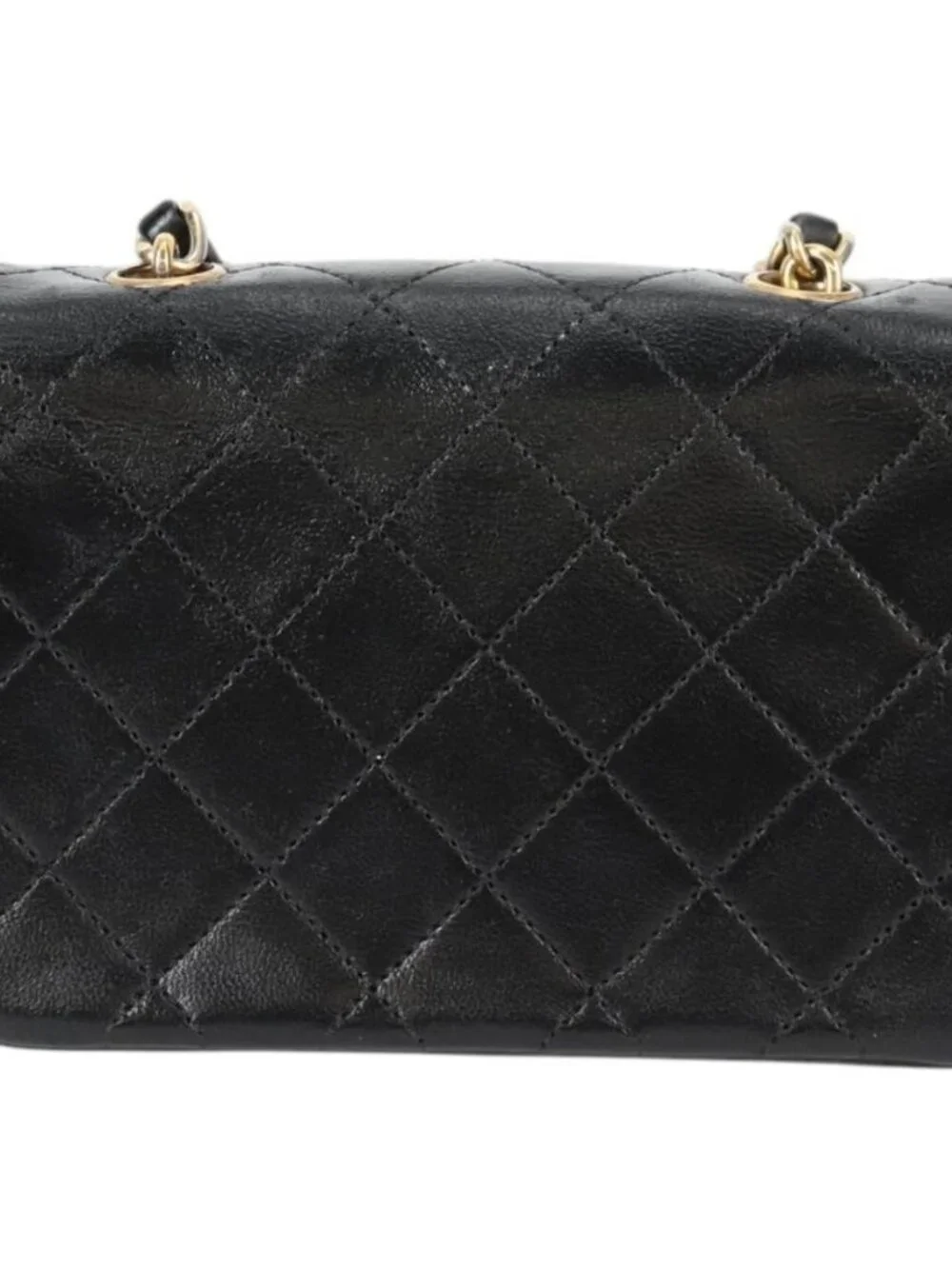 CHANEL Matelasse Chain Shoulder Bag Lamb Skin Black Gold CC Auth bs29080